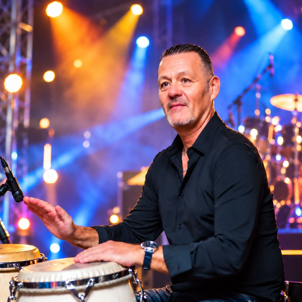 Christophe Arent jouant des congas